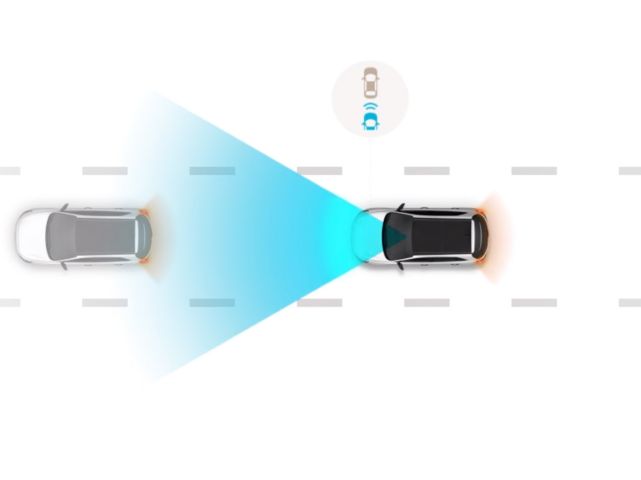illustration, depicting the Hyundai SmartSense Leading vehicle departure alert feature